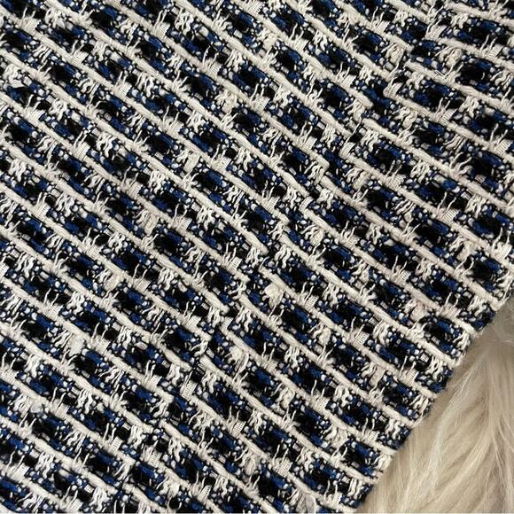 Calvin Klein Tweed White & Blue Dressy Trench Coat Jacket 6 Petite - Picture 4 of 7